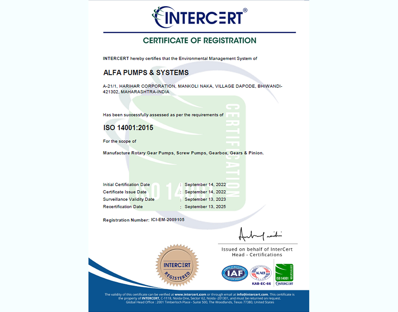 Alfa-Pumps-ISO-Intercert-ISO-14001-2015-Certificate