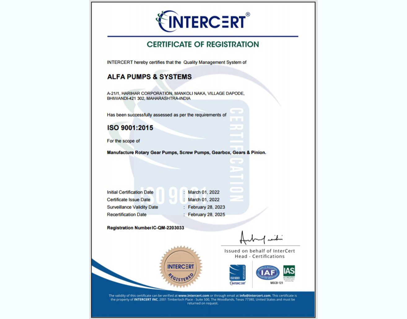 Alfa-Pumps-Intercert-ISO-90012015-CERTIFICATE