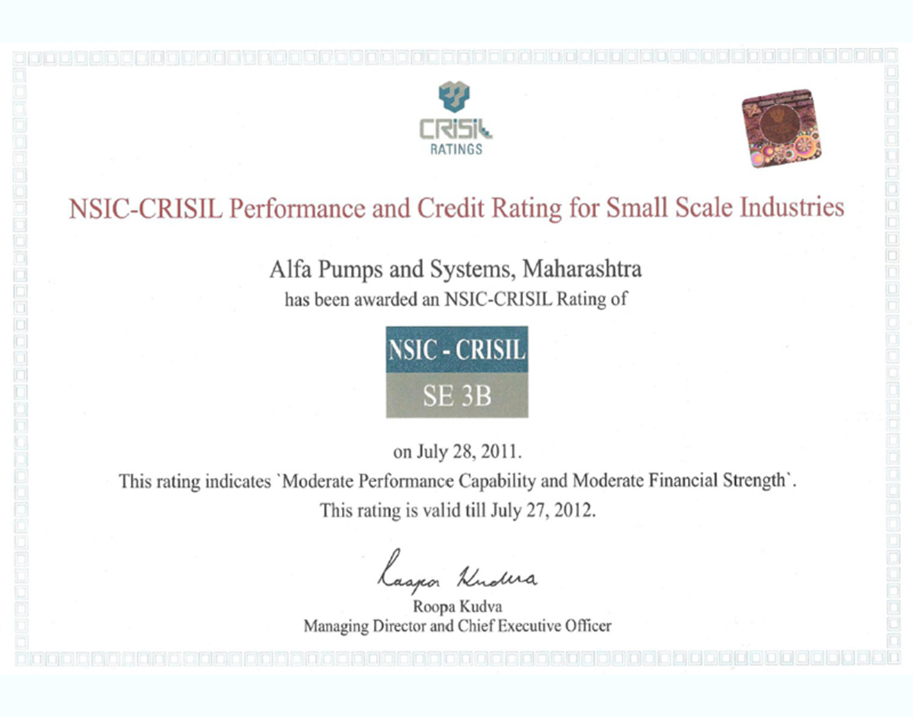 Alfa-Pumps-NSIC-Crisil-Certificate