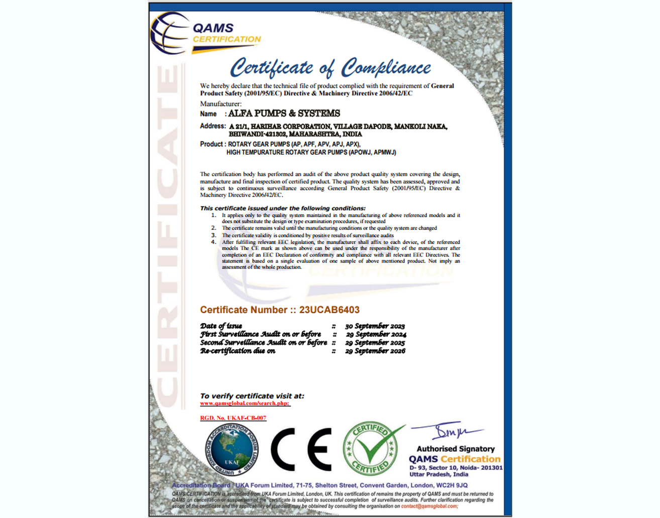 Alfa-Pumps-QAMS-Certificate